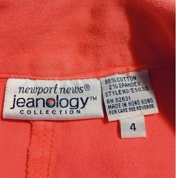 Newport News Jeanology Sz 4 Coral Cotton/Spandex Blend Jean Jacket Zip-Pockets - Picture 2 of 15